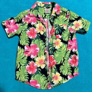 Gymboree Tropical Floral Button Down Shirt - Green, Pink, Black